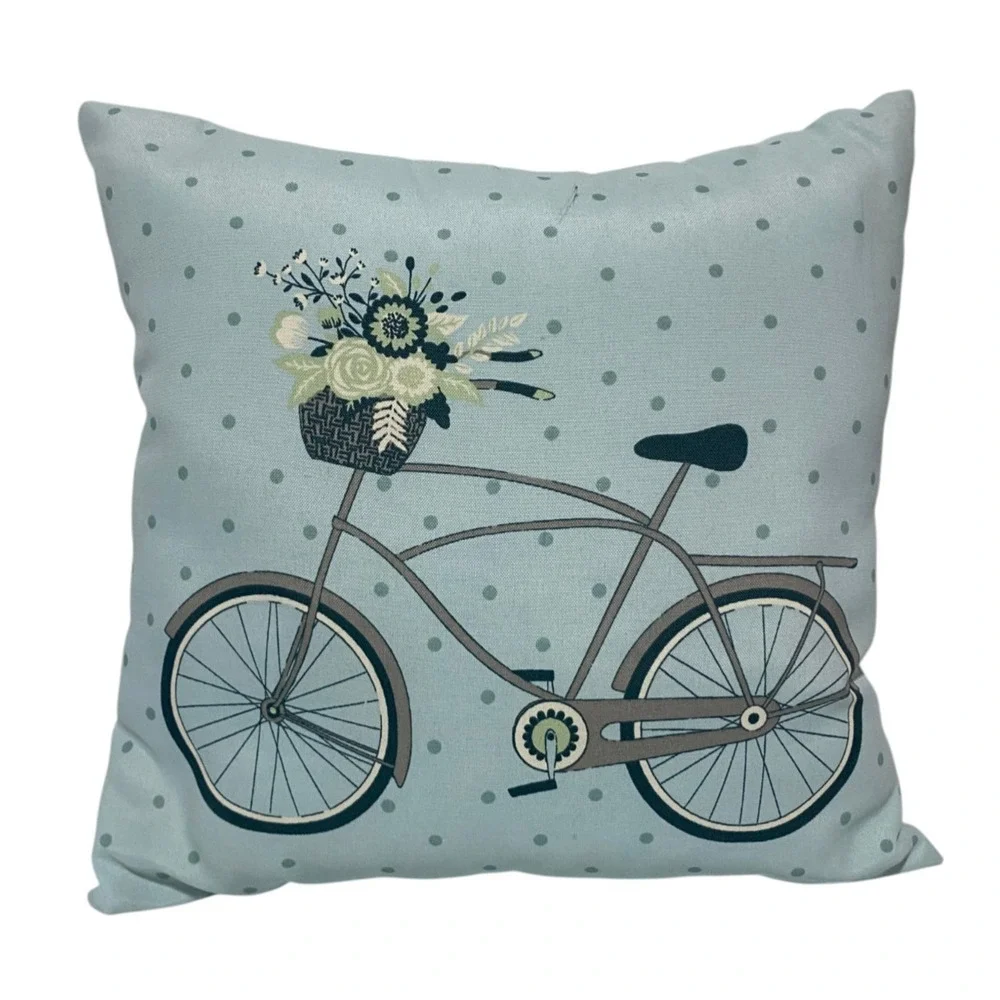 Hampton Bay Throw Pillow Bicycle With Flower Basket Powder Blue 17 x 17